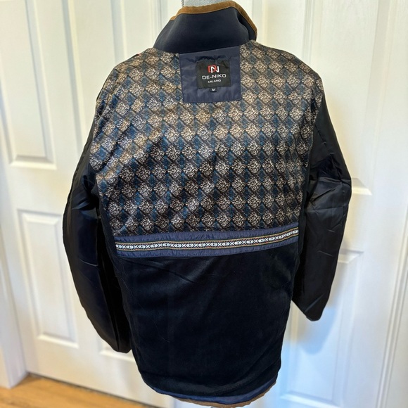 DE-NIKO Milano Men’s Lightweight Navy With Brown Trim Zip Up Jacket With Pockets - Picture 11 of 15